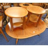 OVAL MAHOGANY COFFEE TABLE & PAIR TEAK CIRCULAR TABLES