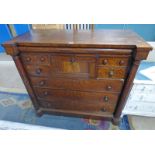 19TH CENTURY MAHOGANY OGEE CHEST OF 4 SHORT OVER 3 LONG DRAWERS FLANKED BY TURNED COLUMNS ON PLINTH