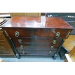 19TH CENTURY MAHOGANY CHEST OF 4 DRAWERS WITH GILT METAL MOUNTS & SQUARE SUPPORTS 92CM TALL