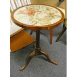 19TH CENTURY TAPESTRY TOPPED CIRCULAR TABLE ON CENTRE COLUMN,