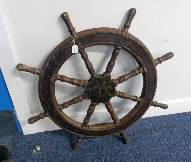 19TH CENTURY SHIPS WHEEL WITH IRON FITTINGS