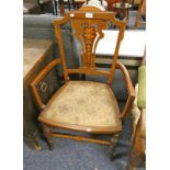 EARLY 20TH CENTURY INLAID MAHOGANY ARMCHAIR ON TURNED SUPPORTS