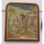 19TH CENTURY MAHOGANY FRAMED SEWN WORK TAPESTRY OVERALL SIZE 76 X 66CMS