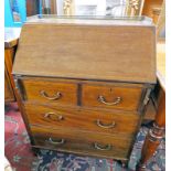 LATE 19TH CENTURY MAHOGANY BUREAU WITH GALLERY OVER FALL FRONT OPENING TO FITTED INTERIOR OVER 2