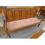 19TH CENTURY OAK SETTLE WITH PANEL BACK & QUEEN ANNE SUPPORTS Condition Report: The