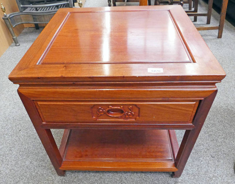 ORIENTAL HARDWOOD SIDE TABLE WITH DRAWER - 56 X 56CM