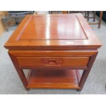 ORIENTAL HARDWOOD SIDE TABLE WITH DRAWER - 56 X 56CM