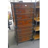 MAHOGANY CHEST OF DRAWERS WITH 4 DRAWERS OVER 4 DRAWERS ON SHAPED SUPPORTS,