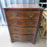 MAHOGANY SERPENTINE CHEST OF 4 DRAWERS ON BRACKET SUPPORTS,
