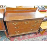 MAHOGANY CHEST OF DRAWERS WITH 3 SHORT OVER 2 LONG DRAWERS ON SQUARE SUPPORTS - 114 CMS WIDE