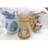 3 19TH CENTURY BELLS SCOTTISH POTTERY JUGS INCLUDING ONE WITH RELIEF MOULDED DECORATION DATED,