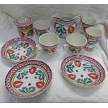 SELECTION OF 19TH CENTURY LOMOND POTTERY SPONGE WARE INCLUDING 3 CUPS & SAUCERS, JUG,