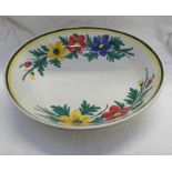 19TH CENTURY METHVENS FLORAL DECORATED SPONGE WARE BOWL - 32 CM DIAMETER