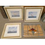3 SAILING YACHT LIMITED EDITION PICTURES SIGNED BY J STEVEN DAW & LEADED GLASS PANEL
