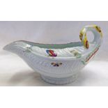 18TH CENTURY WORCESTER PORCELAIN LETTUCE LEAF SAUCEBOAT WITH BUTTERFLIES - 19CM LONG