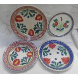 2 19TH CENTURY METHVEN SPONGE WARE BOWLS & 2 AULD HEATHER WARE DISHES,