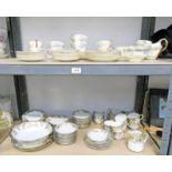 COPELANDS GROSVENOR CHINA AND NORITAKE DINNERWARE OVER 2 SHELVES