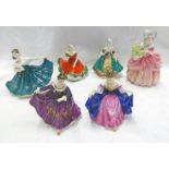 6 ROYAL DOULTON FIGURES CISSIE HN 1809, SOUTHERN BELLE HN3244, NINETTE HN 3248, SARA HN3249,