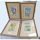 SET OF 4 FRAMED 19TH CENTURY ISLAMIC WATERCOLOURS OF HUNTING SCENES,