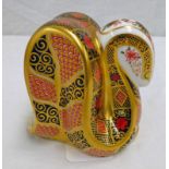 ROYAL CROWN DERBY OLD IMARI PATTERN SNAKE PAPERWEIGHT WITH GOLD STOPPER
