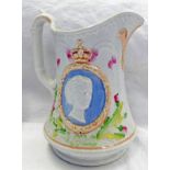 19TH CENTURY BELLS SCOTTISH POTTERY COMMEMORATIVE JUG WITH RELIEF MOULDED CAMEO PANELS OF THE