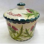 WEMYSS WARE LIDDED BISCUIT JAR DECORATED WITH THISTLES - 11.