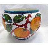 WEMYSS WARE JARDINIERE DECORATED WITH ORANGES, WITH IMPRESSED MARK & RETAILERS STAMP FOR T.