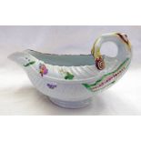 18TH CENTURY WORCESTER PORCELAIN LETTUCE LEAF SAUCEBOAT DECORATED WITH BUTTERFLY'S - 18CM LONG