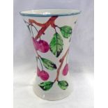 WEMYSS WARE WAISTED VASE DECORATED WITH CHERRIES WITH IMPRESSED MARK & RETAILERS STAMP FOR T.