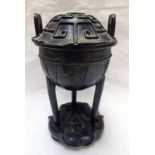 19TH CENTURY CHINESE BRONZE POT WITH INCISED DECORATION ON 3 SUPPORTS,
