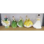 5 ROYAL DOULTON FIGURES BECKY HN2740, THE LAST WALTZ HN2315, FLEUR HN2368,