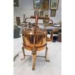 LATE 19TH/EARLY 20TH CENTURY COPPER KETTLE ON A SOLID COPPER STAND WITH HANDLE