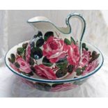 WEMYSS WARE EWER & BASIN DECORATED WITH ROSES, SIGNED WEMYSS T. GOODE & CO IN GREEN TO BASE.