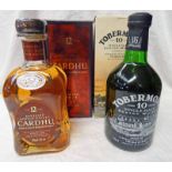 2 BOTTLES SINGLE MALT WHISKY: CARDHU 12 YEAR OLD & TOBERMORY 10 YEAR OLD - BOTH 70CL,