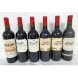 SIX BOTTLES OF WINE INCLUDING CHATEAU D'ANGLUDENT MARGAUX 1989, CHATEAU DU PLANTER BORDEAUX 2008,