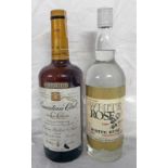 1 BOTTLE CANADIAN CLUB WHISKY - 1 LITRE, 40% VOLUME & 1 BOTTLE WHITE ROSE WHITE RUM - 26 2/3 FL OZS,