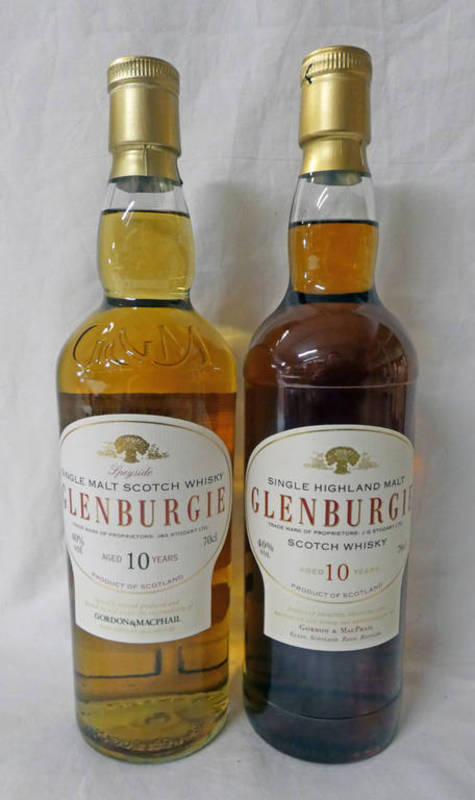 2 BOTTLES GLENBURGIE 10 YEAR OLD SINGLE MALT WHISKY - 70CL,