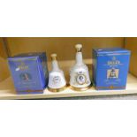 4 BELLS DECANTERS: QUEENS 75TH BIRTHDAY, QUEEN MOTHERS 100TH BIRTHDAY - BOTH BOXED,