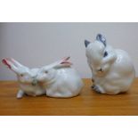 TWO ROYAL COPENHAGEN PORCELAIN FIGURES OF RABBITS