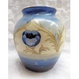 MOORCROFT PALE BLUE & CREAM POPPY VASE WITH RIBBED DECORATION,