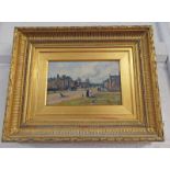 ALLAN RAMSAY, EDZELL HIGH STREET, SIGNED GILT FRAMED OIL PAINTING 13 CM X 21.