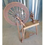 OAK SPINNING WHEEL Condition Report: Central hub of the wheel has a large crack.