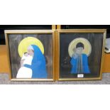 PAIR OF GILT FRAMED PAINTINGS ON PANELS BY MARY-ANNIE BURN TO INCLUDE ICON: THE BOY JESUS & 1 OTHER
