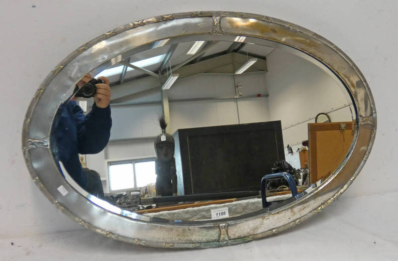 OVAL FRAMED SILVER PLATED MIRROR OVERALL LENGTH 80CM