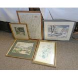 SELECTION OF FRAMED PICTURES ETC TO INCLUDE A FRAMED WATERCOLOUR 'WINTER IN THE TROSSACHS' SIGNED