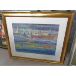 IRENE HALLIDAY - (ARR), BOATS AT REST, SIGNED, GILT FRAMED WATERCOLOUR, 53.