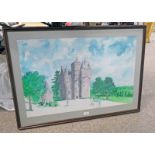 BOB HARPER CRAIGIEVAR CASTLE SIGNED FRAMED WATERCOLOUR 50 X 79CM