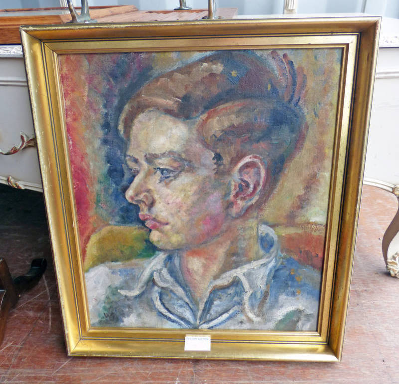 GILT FRAMED OIL PAINTING OF A BOY 39 X 34CM Condition Report: Possibly water or damp