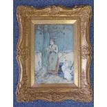 HUGH MUNRO GOOSE GIRL SIGNED GILT FRAMED WATER COLOUR 29 X 19 CMS