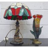 LEADED GLASS TABLE LAMP AND ONE OTHER